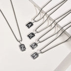 Stylish Initials Square Necklaces for Men Boys,A-Z 26 Letters Stainless Steel Pendant Collar Gifts,50/55/60/70cm