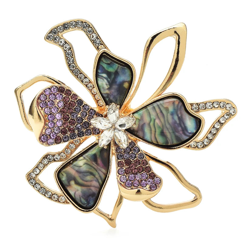 PENDRA Flora Double-Layer Rhinestone Enamel Flower Brooch