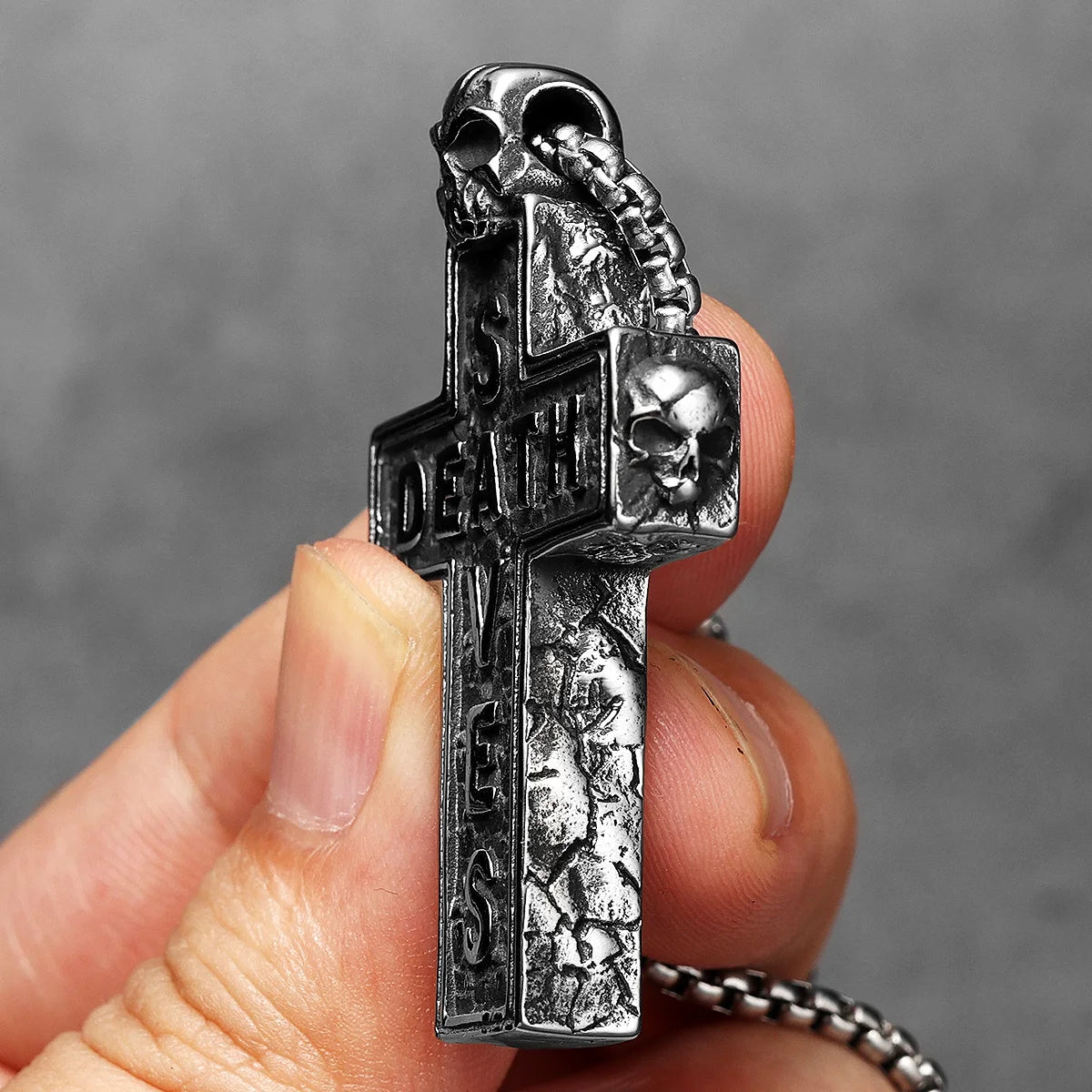 PENDRA Death Saves Skull Steel Necklace