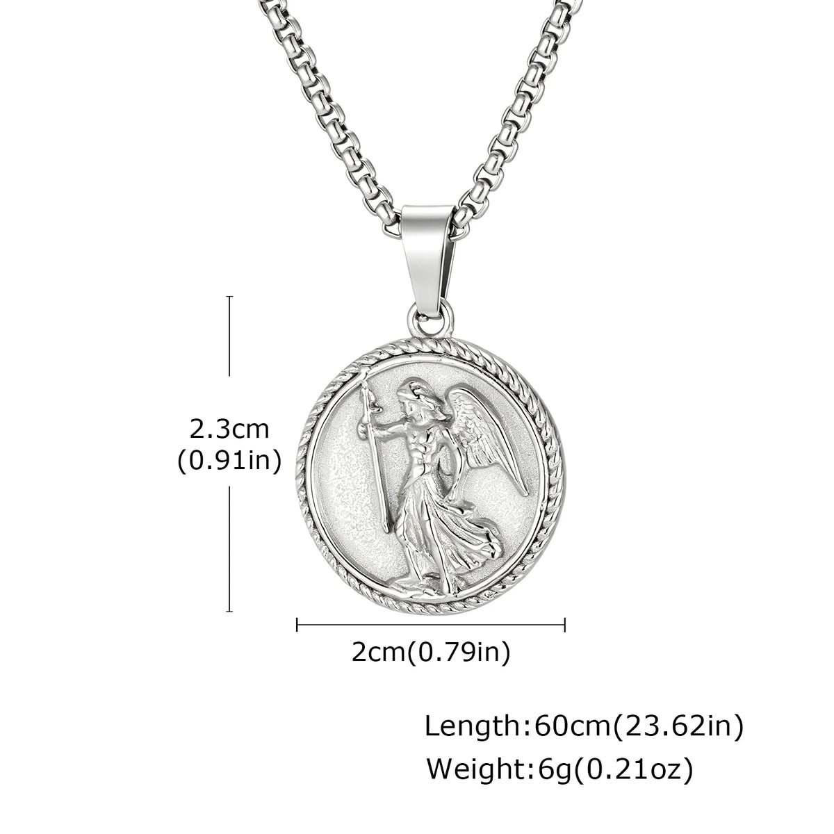 Saint Michael Archangel Pendant Necklace for Men,Stainless Steel Round Medal Neckalce,Religious Amulet Jewelry Gift