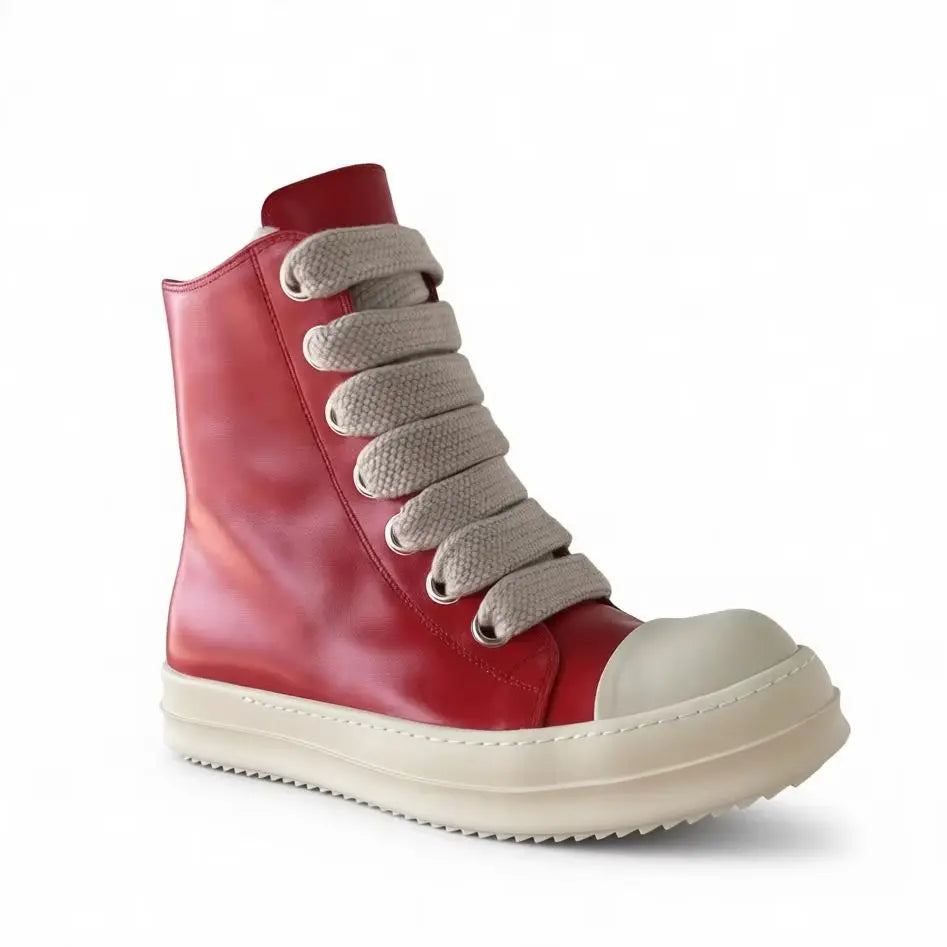 Men Casual Shoes Jumbo Lace Up High Top Brand Genuine Leather Thick Sole Women Luxury Trainer Designer Sneakers Big Plus Size