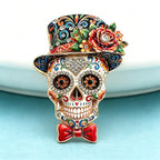 PENDRA Nocturne 2-Color Rhinestone Skull Rose Brooch