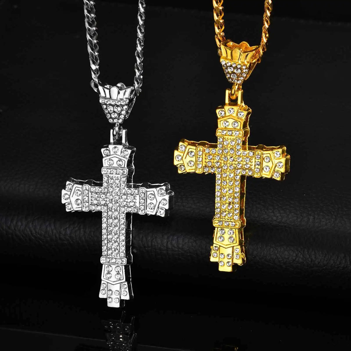 Hip-hop Rhinestone Cross Necklace for Men Boys,Punk Rap Street Cool Cross Metal Pendant Necklace,Birthday Gift for Husband Dad