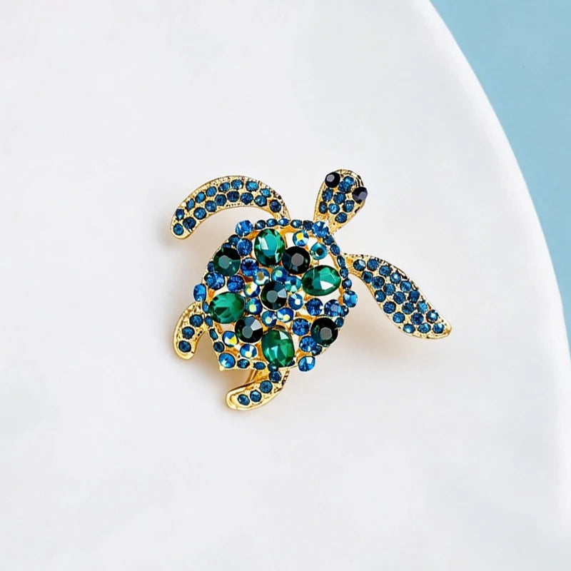 PENDRA Ocean Turtle Rhinestone Animal Brooch