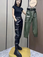 PENDRA Oversized Pocket Loose Leather Cargo Pants