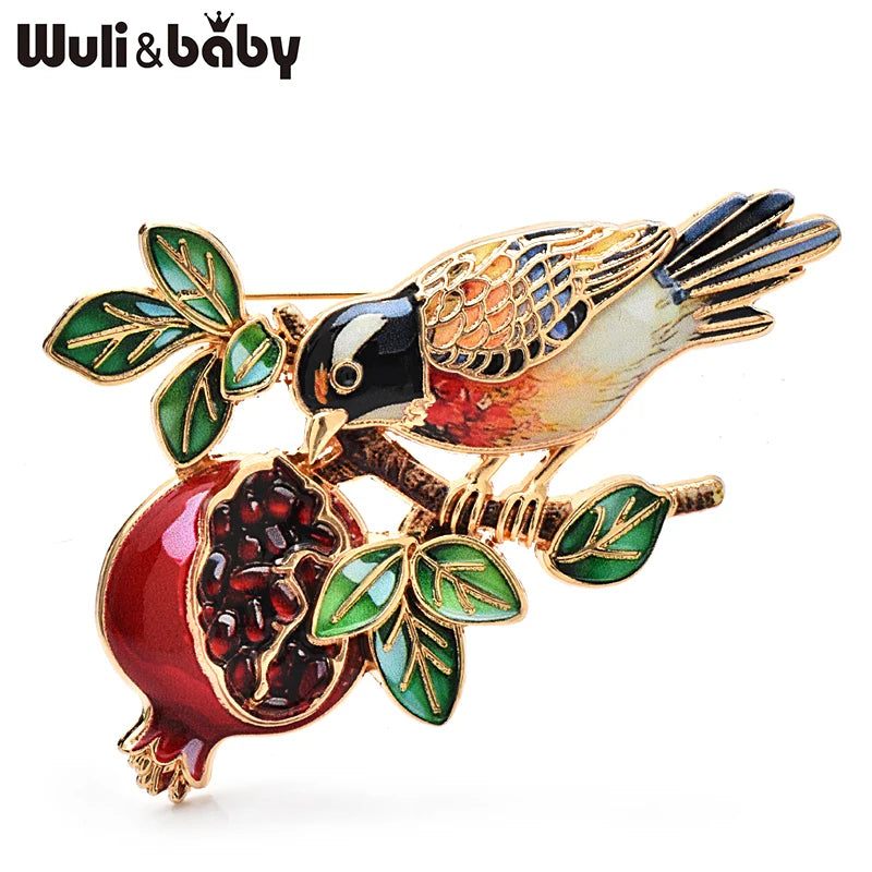 PENDRA Pomegranate Bird Animal Fruit Flower Brooch
