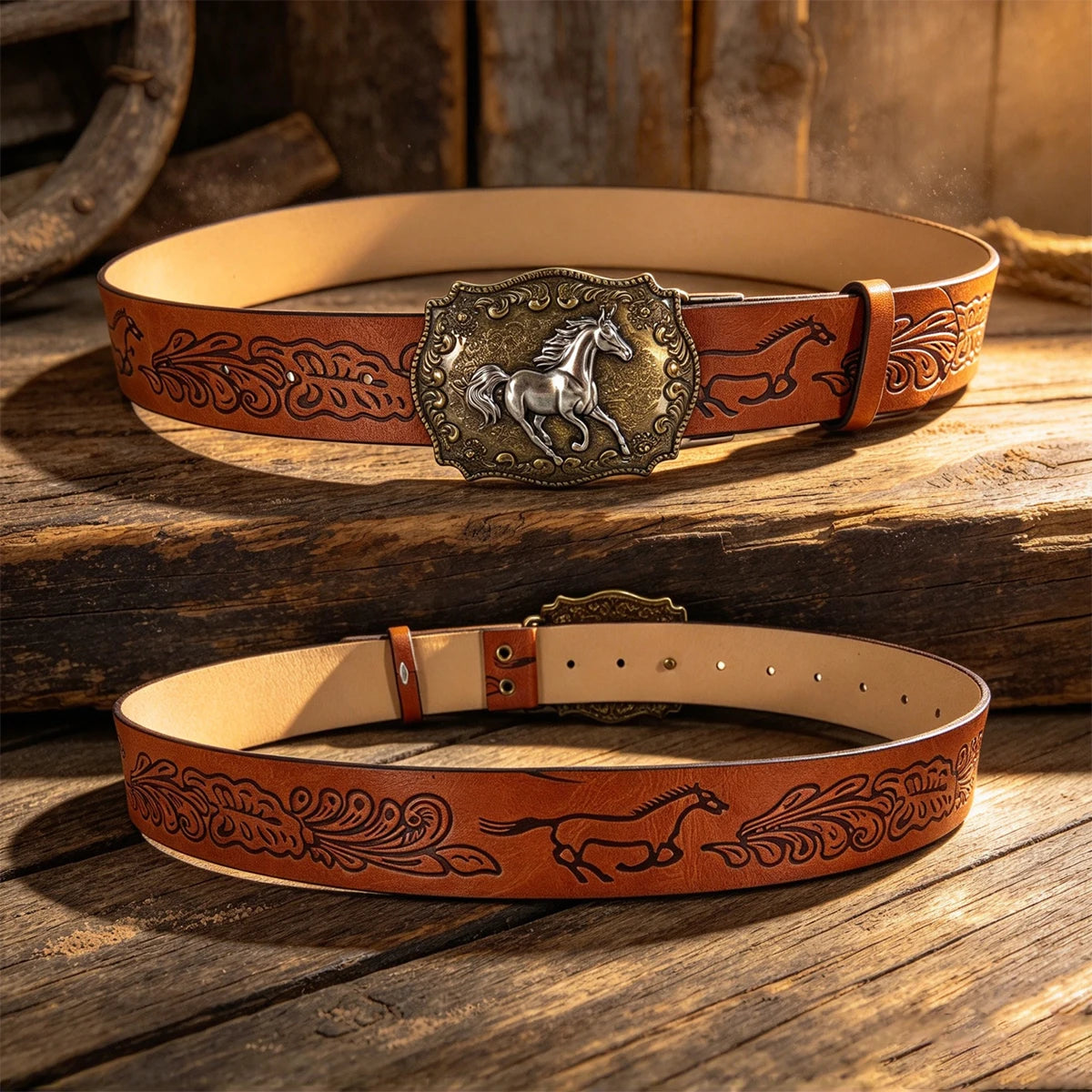 New Men's Western Cowboy Belt Horse Cool Handsome Brown PU BELT Material Embossed Design Women's Belt Retro Casual Waistband