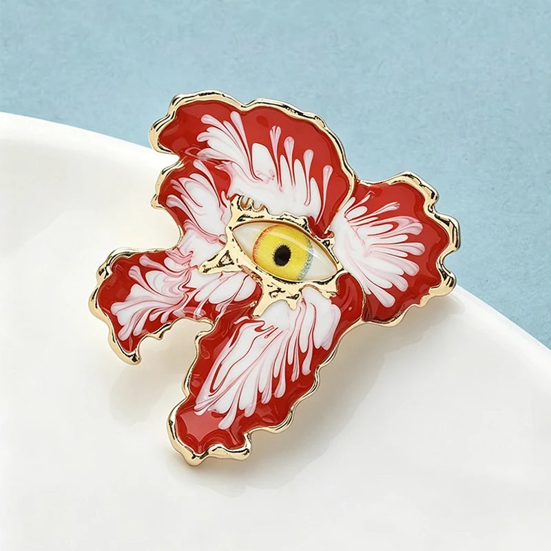PENDRA Eyeflora Enamel Flower Eye Brooch