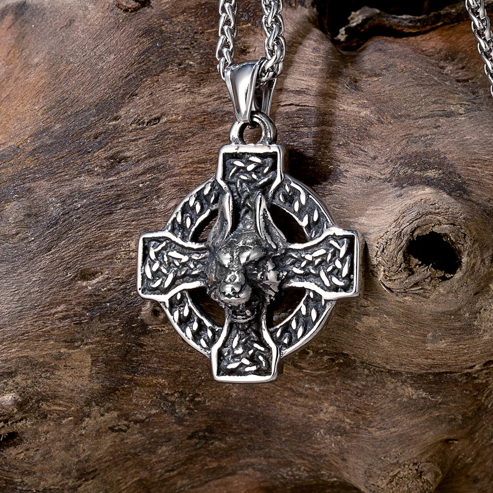 PENDRA Celtic Knot Rune Wolf Necklace