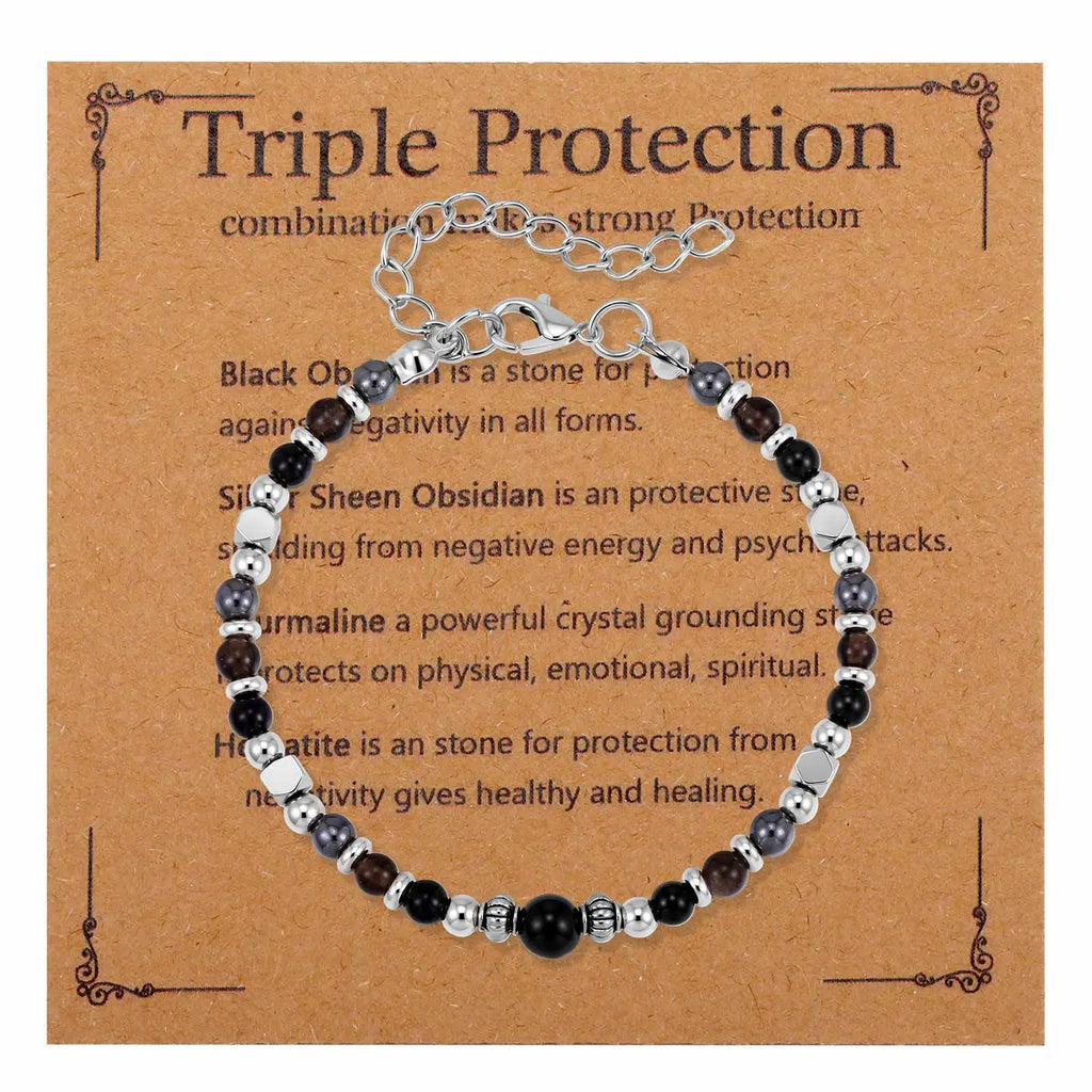 Healing Natural Stone Beaded Bracelets for Men Boys,Hip Hop Metal Adjustable Beaded Wristband,Causal Jewelry Gift