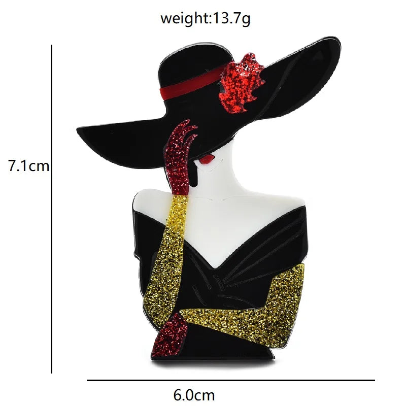 PENDRA Acrylic Beautiful Lady Brooch