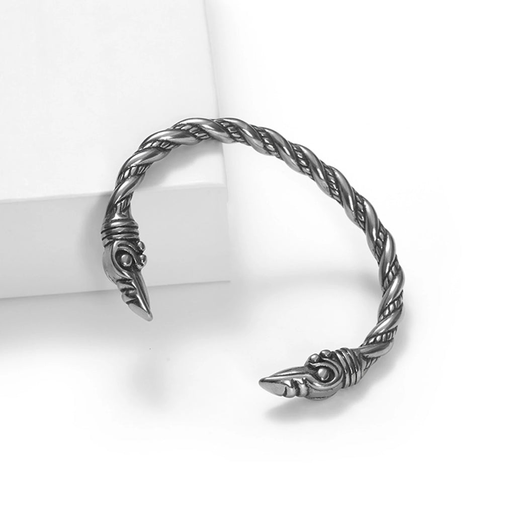 Norse Viking Viking Cuff Bangle Bracelets for Men Boyfriend, Retro Silver Color Stainless Steel Twisted Rope Wristband Gift