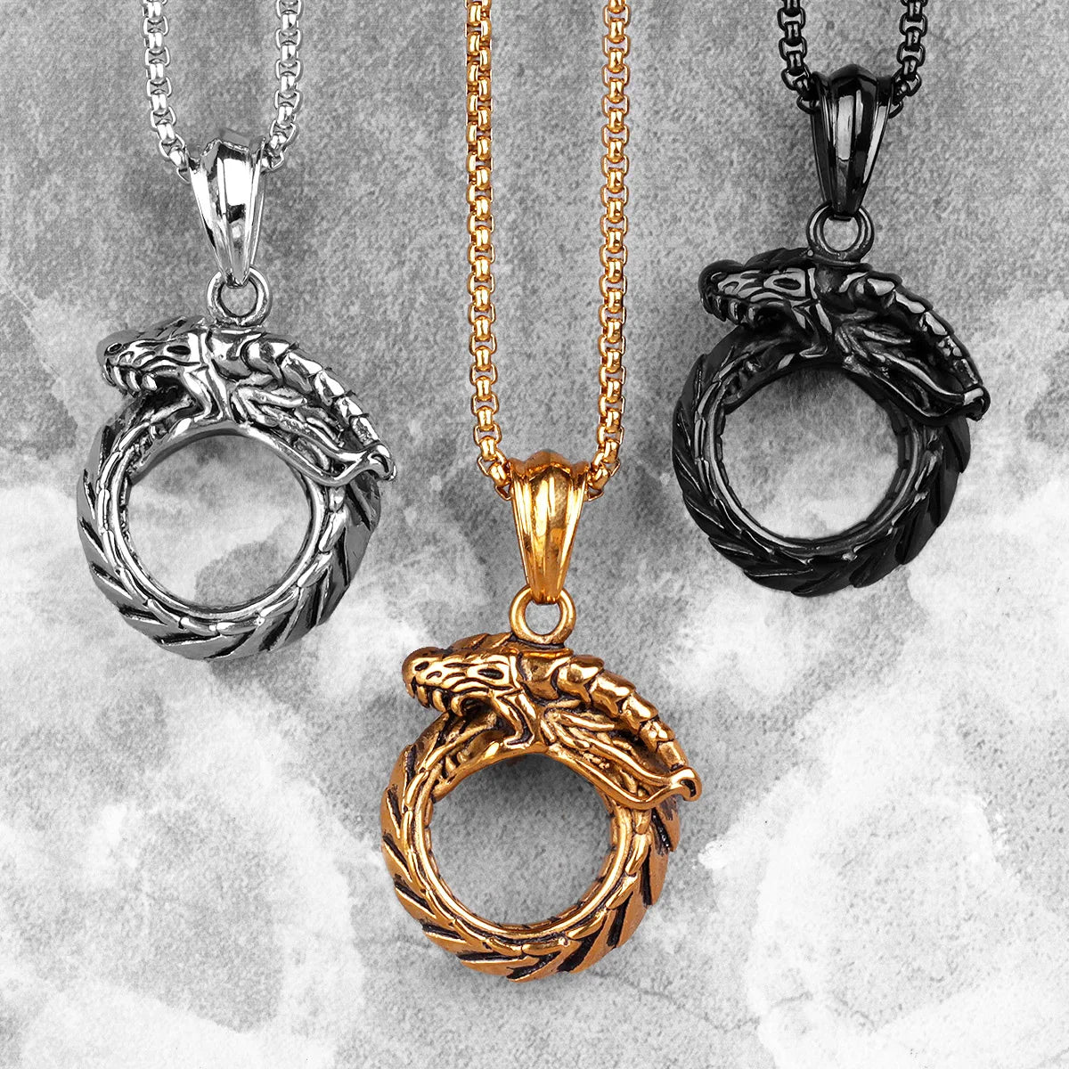 PENDRA Ouroboros Snake Dragon Steel Necklace