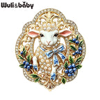 PENDRA Opal Enamel Rhinestone Sheep Brooch
