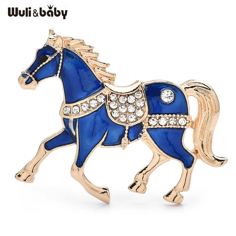 Wuli&baby Tang Dynasty Enamel Running Horse With Saddle 4 Colors Brooch Pins Zodiac Animal Badge Jewelry Gift