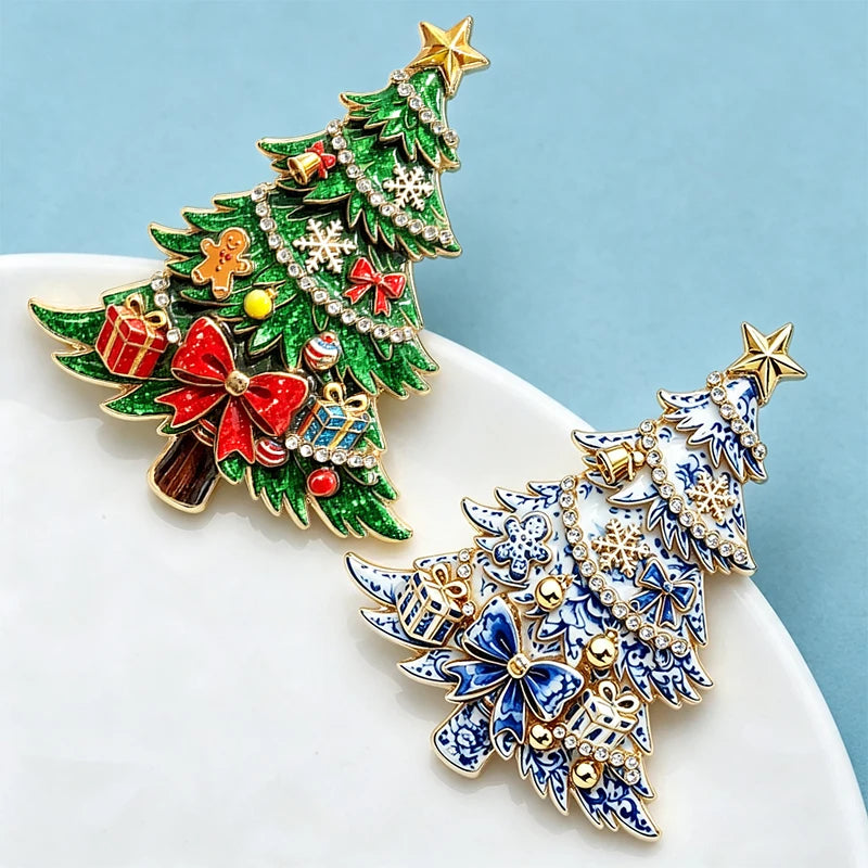 PENDRA Noel Bowknot 2-Color Christmas Tree Brooch