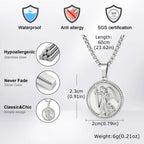 Saint Michael Archangel Pendant Necklace for Men,Stainless Steel Round Medal Neckalce,Religious Amulet Jewelry Gift