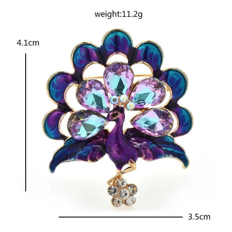 Wuli&baby Cute Glass Peacock Brooches For Women Beauty Lovely Fanning Tail Bird Party Office Brooch Pin Gifts