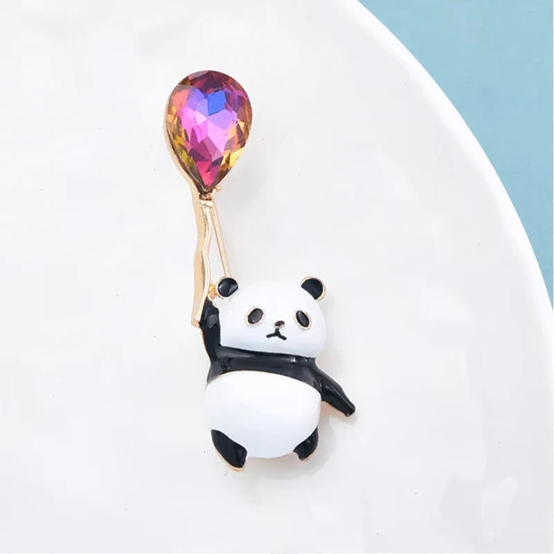 Wuli&baby Cute Panda Brooches Pins For Women 2-color Enamel Holding Balloon Animal Party Casual Brooch Pins Gifts