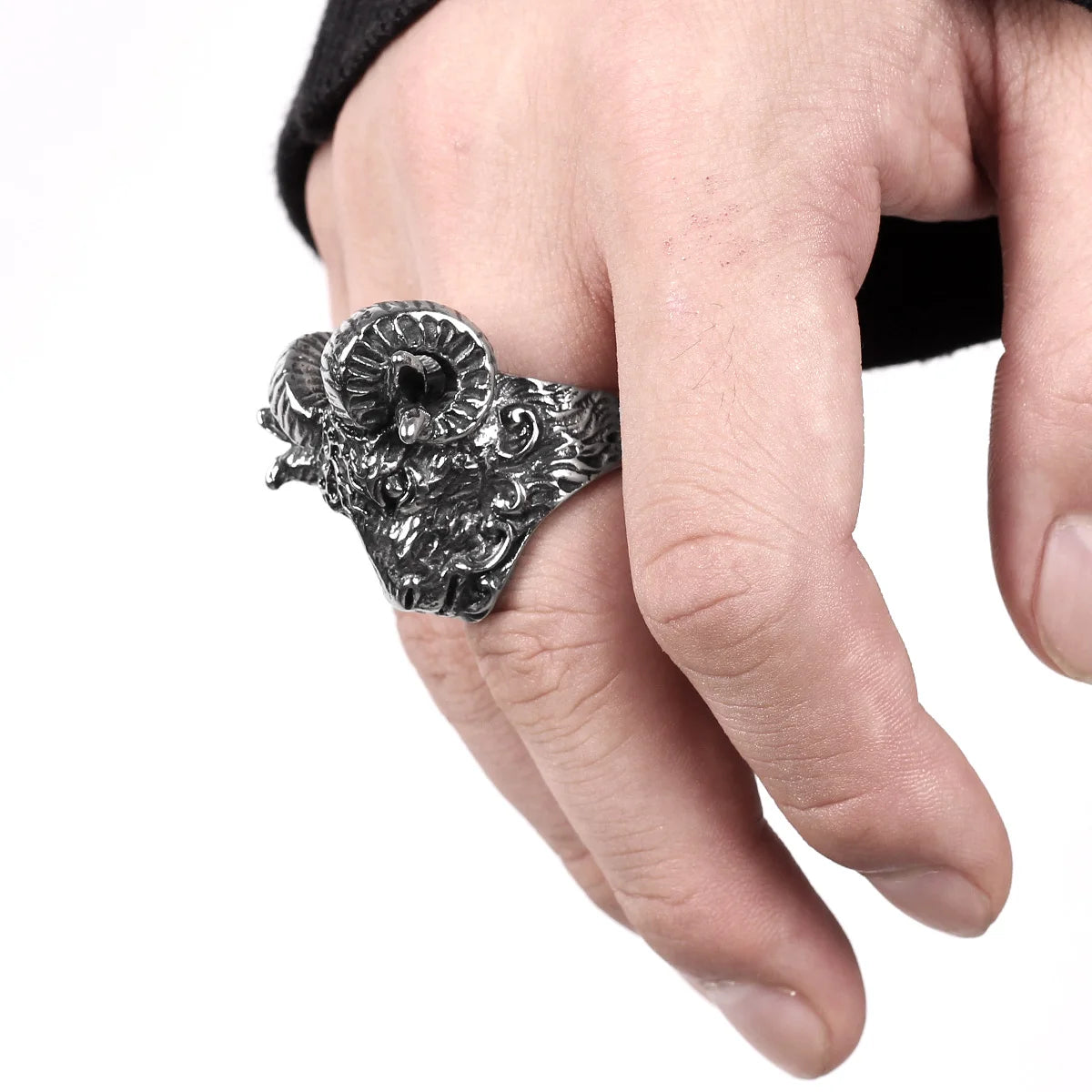 PENDRA Sheep Goat Head Steel Ring