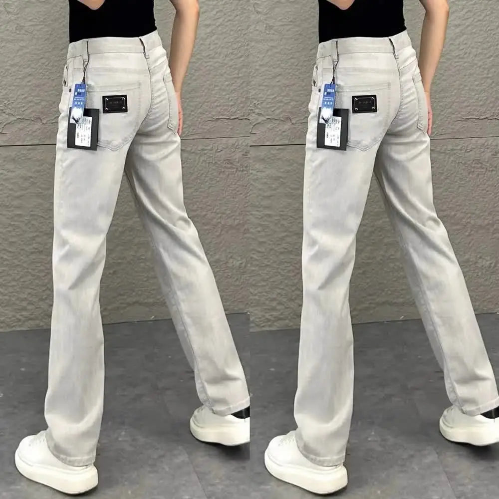 PENDRA Original White Gray Draped Slim-Fit Straight-leg Slimming Jeans
