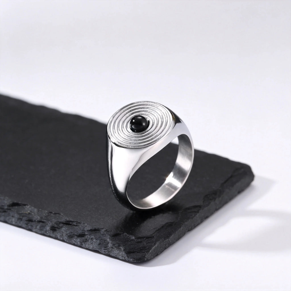 Men's Stainless Steel Signet Ring,Vintage Natural Stone Black Onyx Round Ring,Daily Wear Jewelry Gift