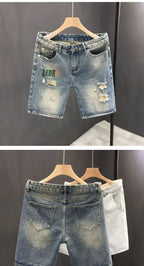 Summer Straight Ripped Shorts Trendy Thin Youth Casual Breeches Men's Fashion Handsome Denim Pants Clothes Man Short Jeans