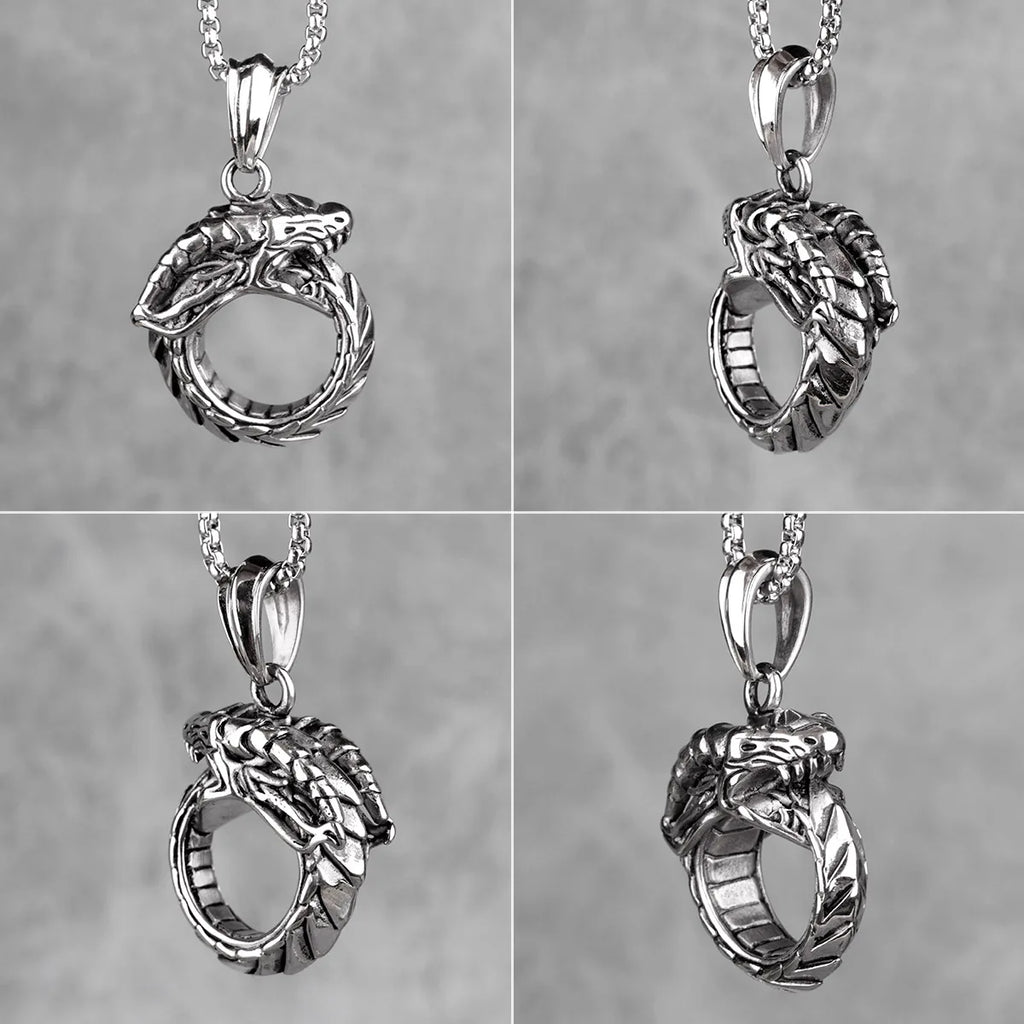 PENDRA Ouroboros Snake Dragon Steel Necklace