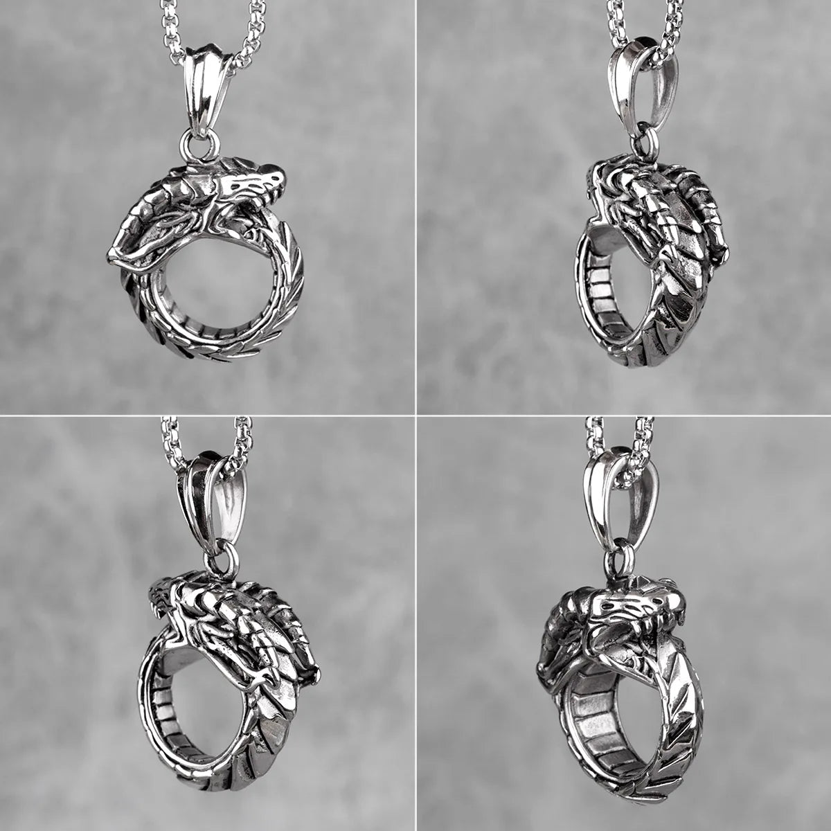 PENDRA Ouroboros Snake Dragon Steel Necklace