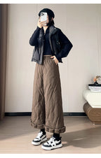 Elastic waist design down pants women winter cold resistant and warm high waist loose hanging casual straight leg pants