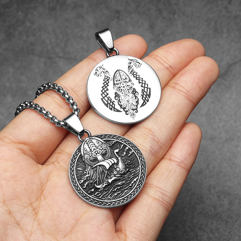 PENDRA Pirates Sided Carving Steel Necklace