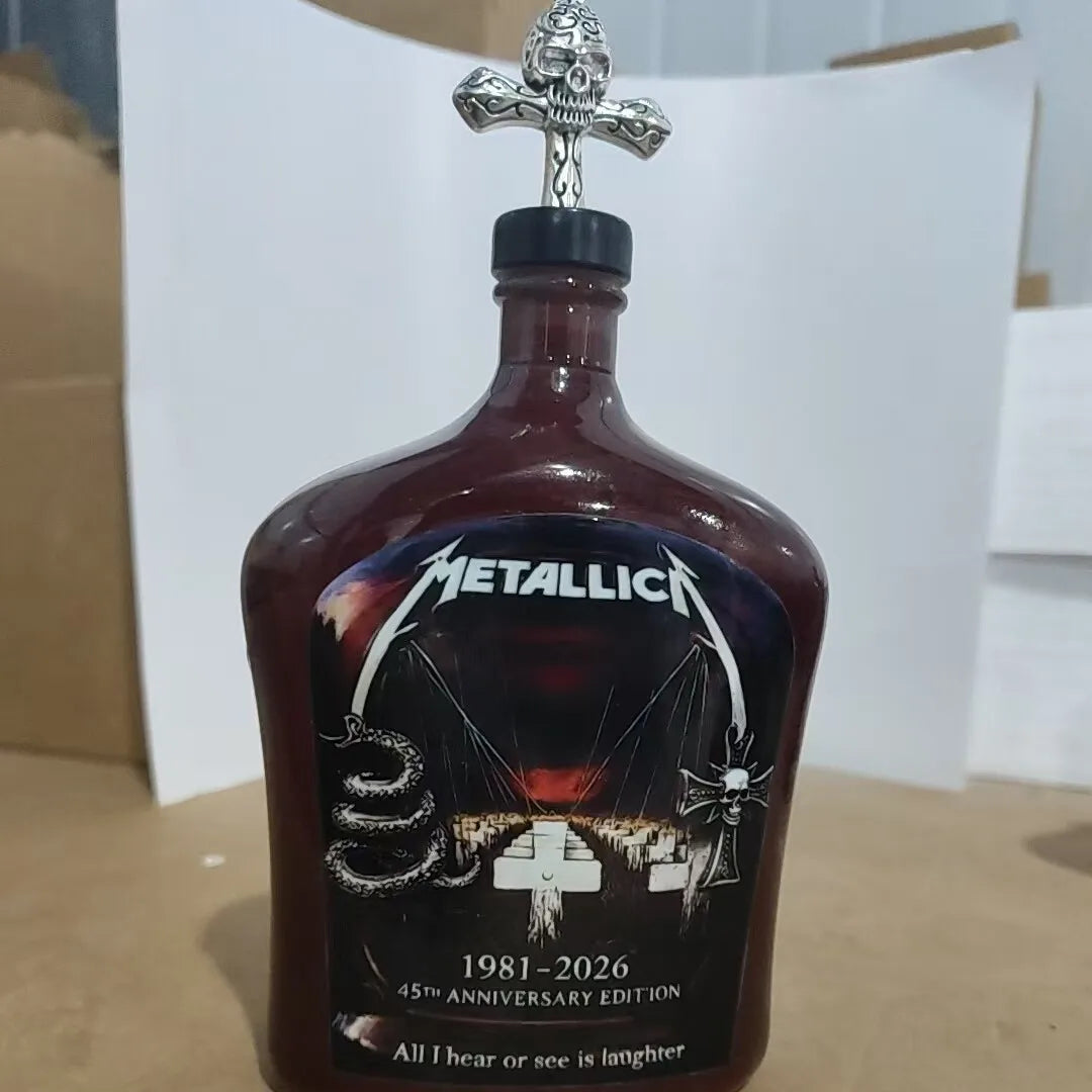 Metallica 45th Anniversary Limited Edition Whiskey Decanter - Rock Band Collectible Glass Bottle with Skull Cross Decor  Gift
