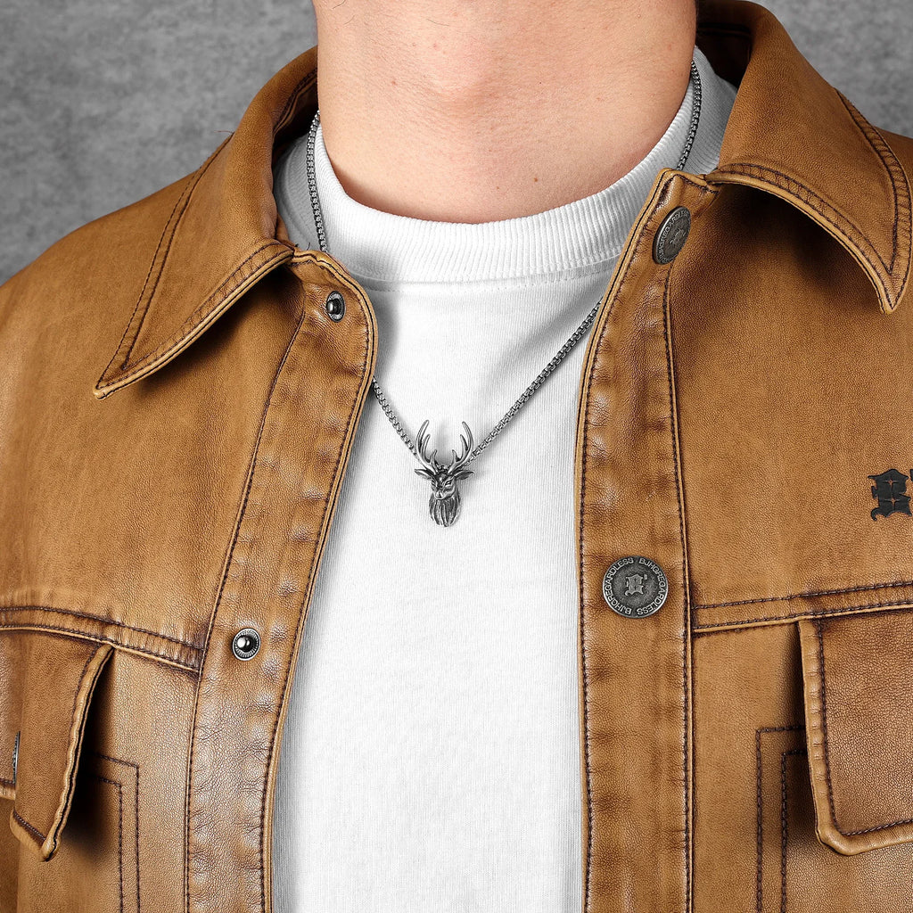 PENDRA Stag Elk Antler Steel Necklace