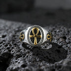 Punk Ankh Cross Rings for Men,Vintage Stainless Steel Signet Ring Statement Ring,Religious Amulet Jewelry Gift