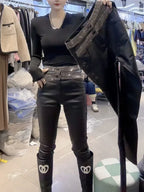 PENDRA Waist Leather Diamond Pants