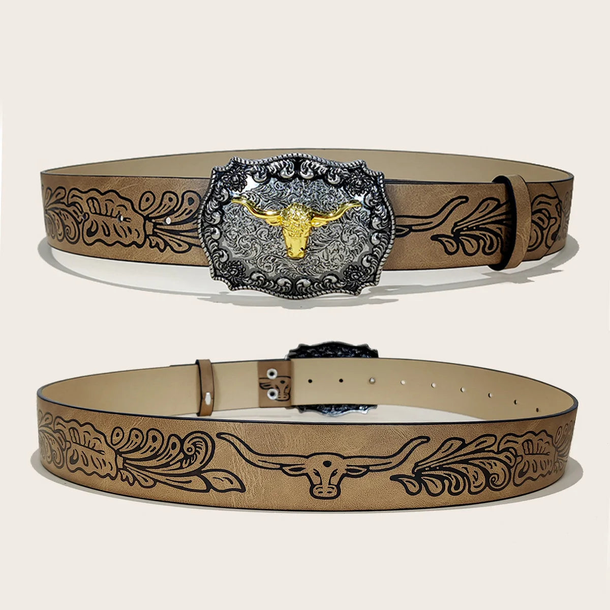 Western Cowboy PU Leather Belt For Men and Women Bull Decoration Waist Strap Punk Accessories Luxury Designer Jeans Belt