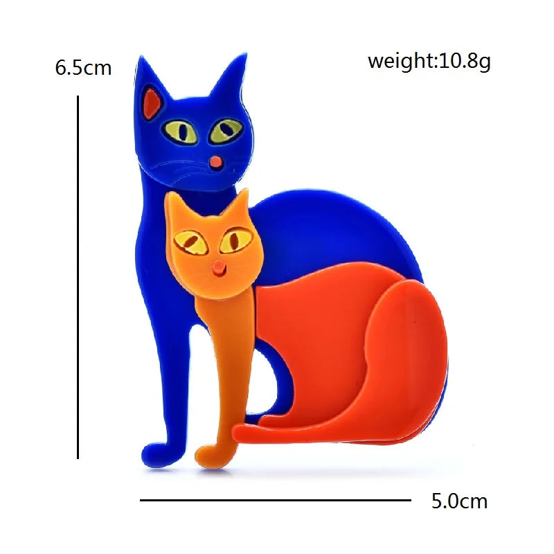 Wuli&baby Acrylic Two Cats Brooches For Women 2-color Lovely Pets Animal Party Casual Brooch Pins Gifts
