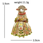 PENDRA Regal Rhinestone Sheep Lady Brooch