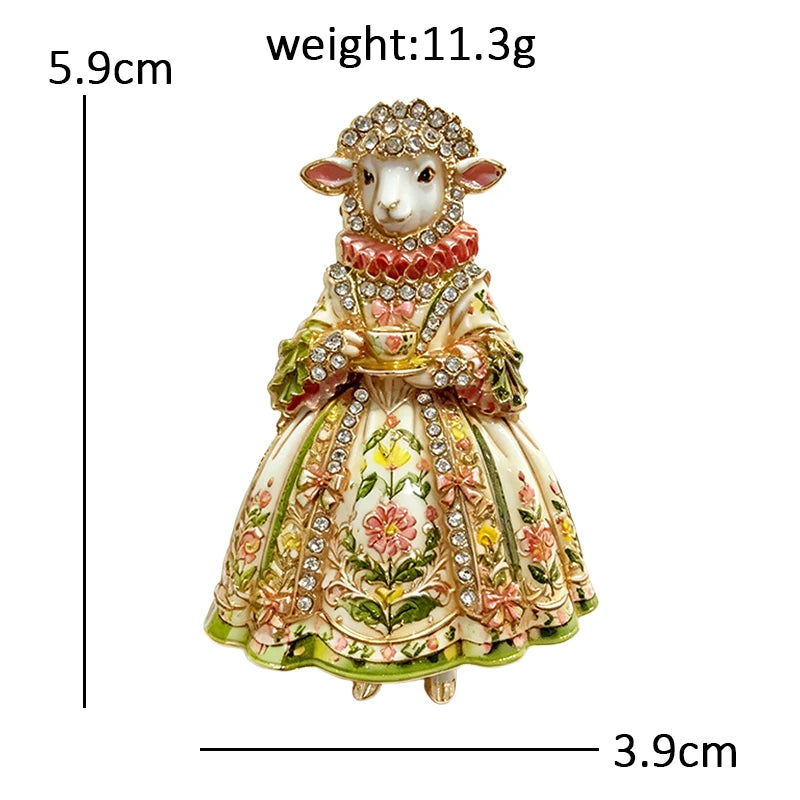 PENDRA Regal Rhinestone Sheep Lady Brooch