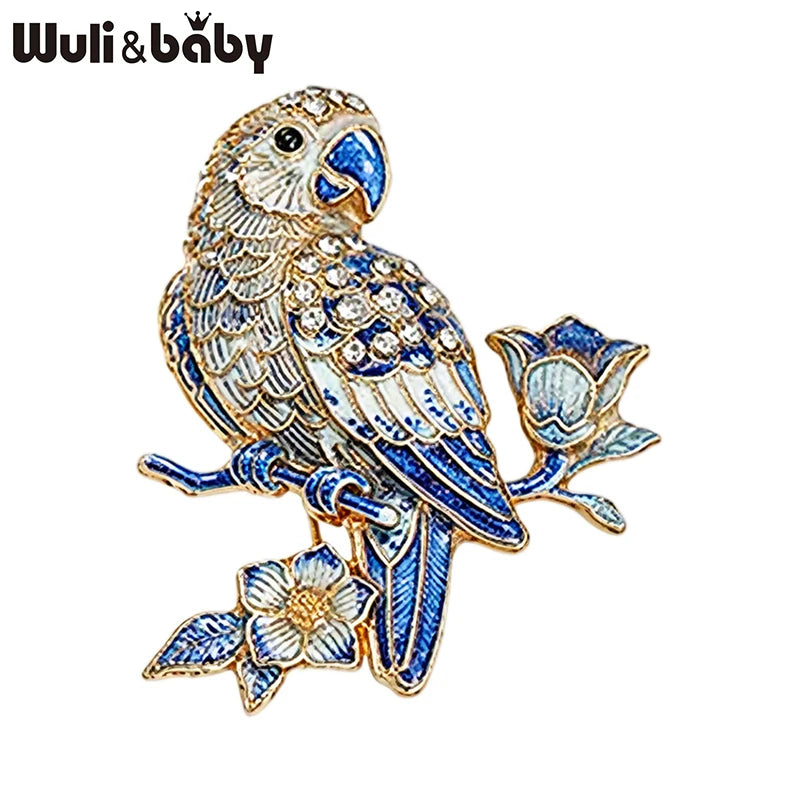 PENDRA Blooming Parrot Rhinestone Brooch