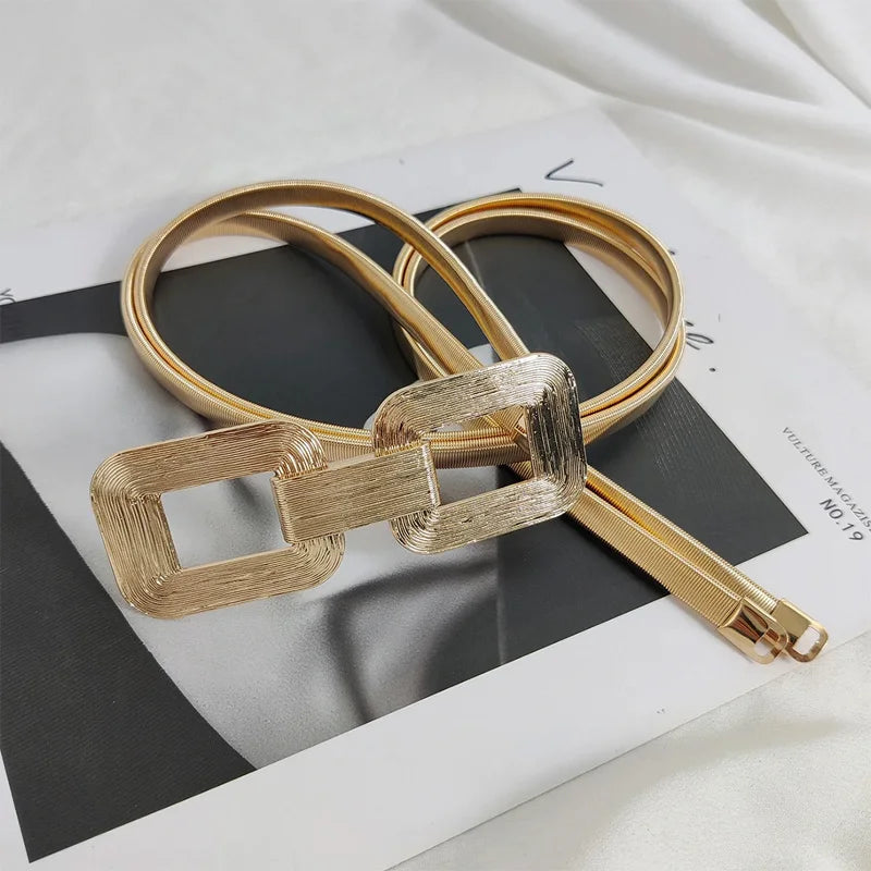 Golden Double-strand Elastic Women's Belt Buckle Women's Casual Fashion Spring Metal Waist Chain With Skirt