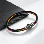 Men's Rainbow Braided Rope Bracelet,LGBT Pride Colorful Handmade Braided Bracelet with Stainless Steel Magnetic Clasp