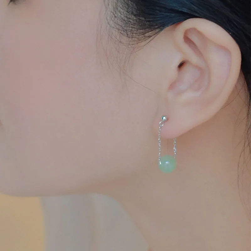 VENTFILLE Silver Color Hetian Jade Earrings for Ladies Girl Gift Modern OfficeTemperament Vintage Jewelry Dropshipping