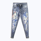 Spring and Autumn 2025 Elastic Slim Small Foot Jeans Men's Korean Trendy Versatile Luxury Clothing Trendy Graffiti Printed Pants