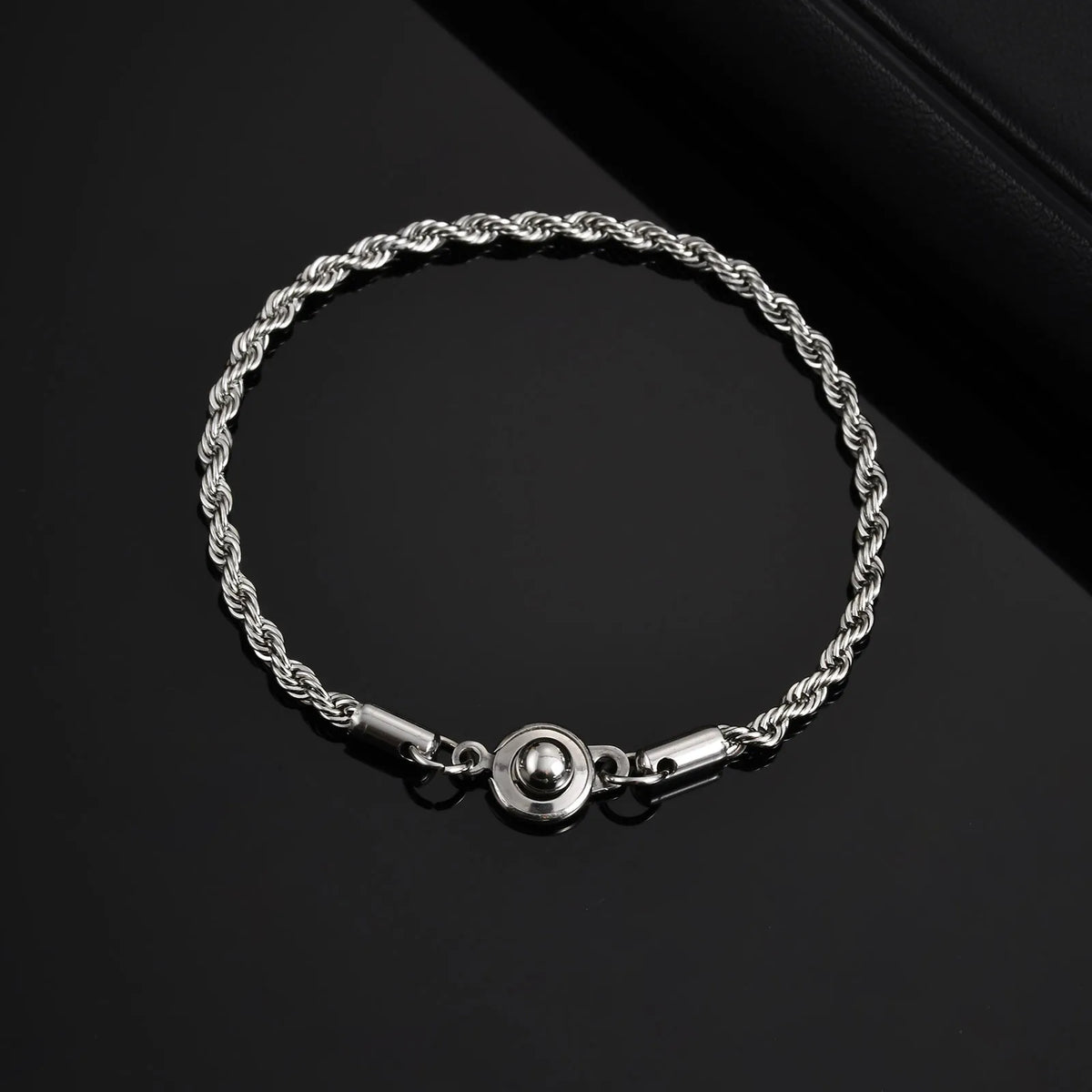Simple Button Chain Bracelets for Men Boys,Stainless Steel Twisted Rope Chain Wristband,Causal Jewelry Gift