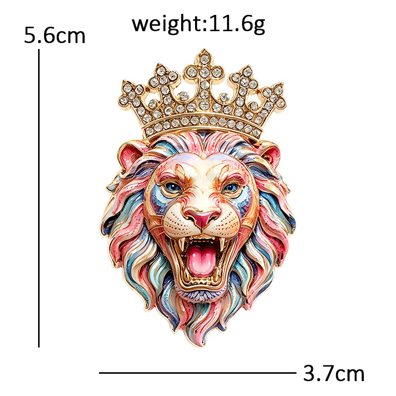 PENDRA Crown Lion Rhinestone Brooch