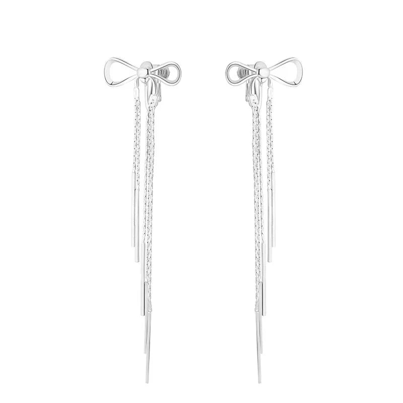 VENTFILLE 925 Sterling Silver Bowknot Clip Earring for Women Hollow Out Tassels Ins Versatile Geometry Jewelry Gift Dropshipping