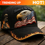 Home of The Free Eagle American Flag Baseball Cap Patriotic Military Style Flame Design Adjustable Hat for Men Outdoor Wear