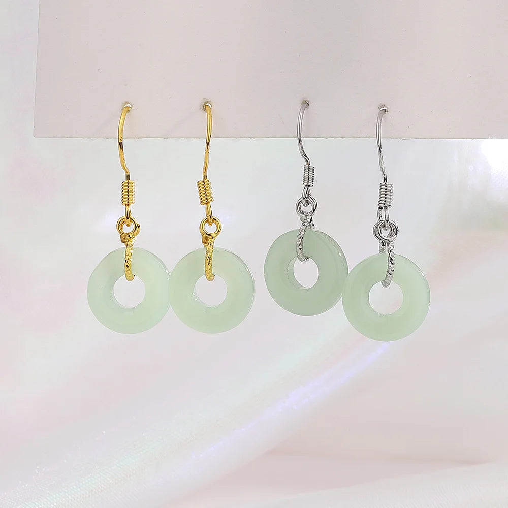 VENTFILLE 925 Silver Gold Color Hetian Jade Earrings for Women Girls Festival Gift Green Round Jewelry Dropshipping Wholesale