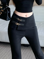High end black micro flared pants women's autumn and winter fashion design high waisted casual slim and versatile pants